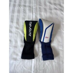 Top Flite Golf Hybrid Headcover Sock Black Lime Green Blue White 5H Lot Of 2 Set
